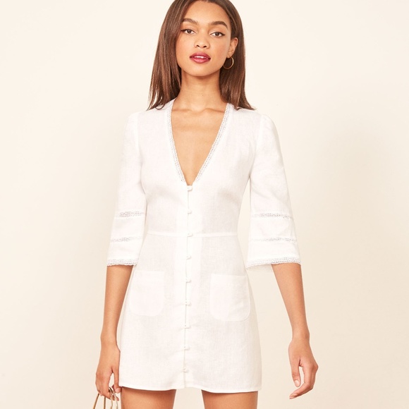 Reformation Dresses & Skirts - {reformation} fitted linen dress w bell sleeves